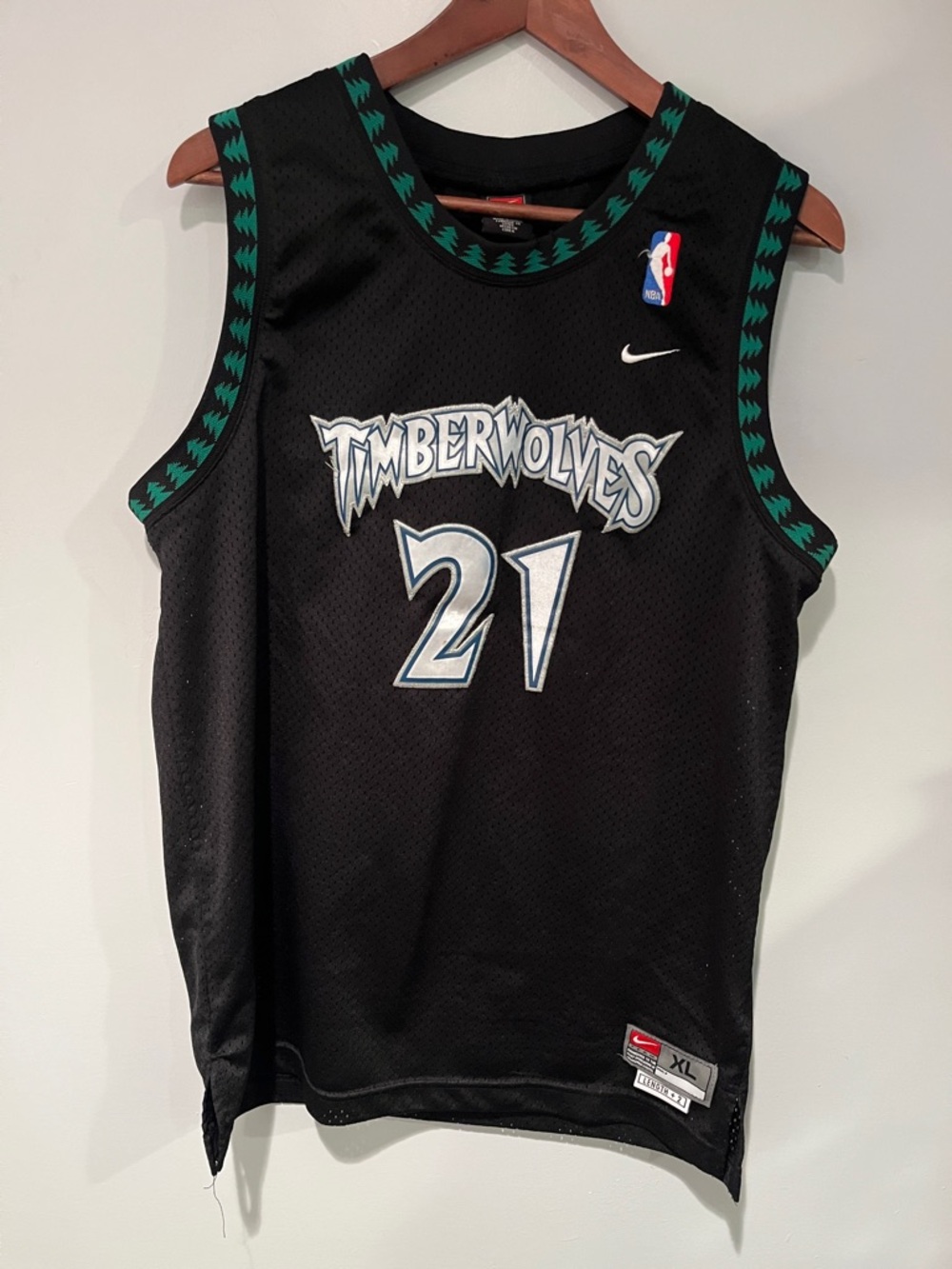Nike Black Timberwolves #21 Jersey with Green Trim